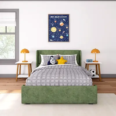 Wid wings and padded footboard full bed frame