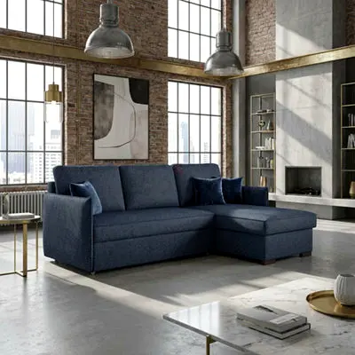 Charcoal grey linen upholstered L shaped sofa