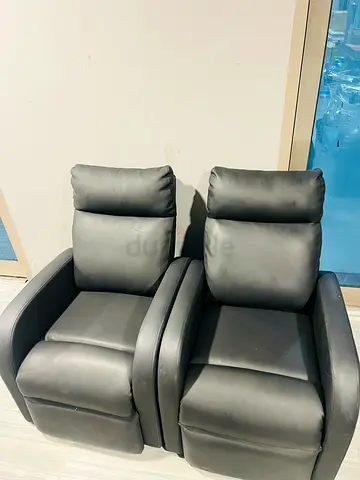 Pair of Grey Leather Recliner Chairs - Good Condition