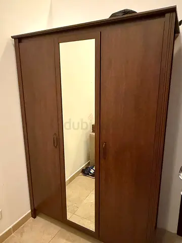 Wooden 3-Door Wardrobe with Full-Length Mirror - Good Condition