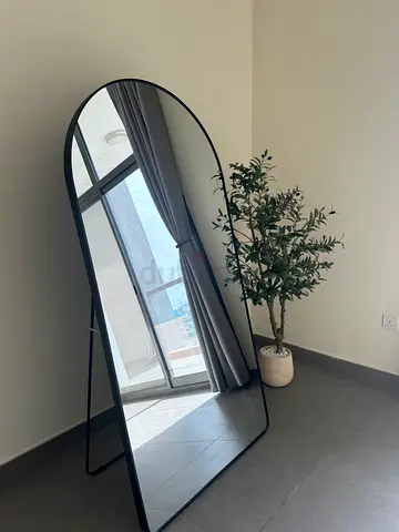 Large Full-Length Leaner Mirror with Black Oval Metal Frame