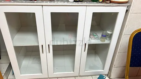 White 3-Door Glass Front Kitchen Cabinet / Display Cabinet