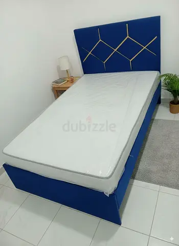 Double 120x190cm Frame with Headboard and Mattress - Blue