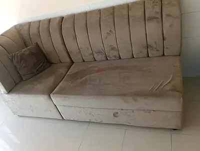 Beige Velvet Two-Seater Sofa Corner Section - Good Condition