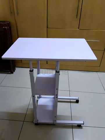Adjustable White Overbed/Study Table — Compact  Mobile