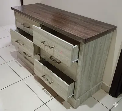 Wooden 6-Drawer Dresser / Chest — Light Oak with Dark Top, Good Condition