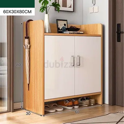 Compact 2-Door Shoe Cabinet with Top Shelf and Umbrella Holder (60x30x80cm)