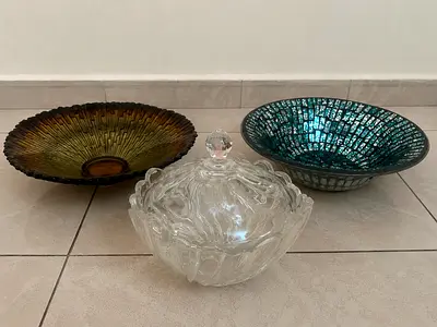 Set of 3 Decorative Glass Bowls — Assorted Styles, Very Good Condition