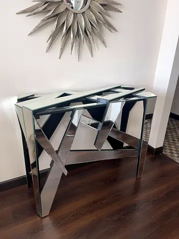 Mirrored Geometric Console Table + Sundial Mirror