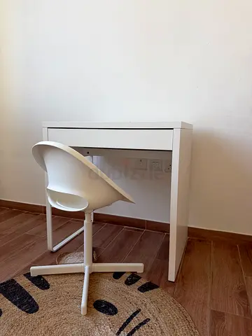 Small white study desk with modern white chair - good condition
