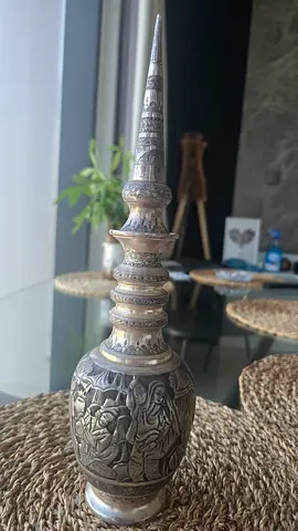 Vintage Ornately Carved Metal Flask Decoration