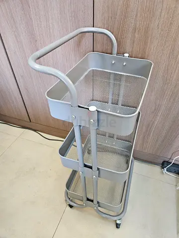 Metal 3-Tier Rolling Utility Trolley / Storage Cart - Light Grey