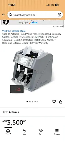 Cassida Artemis Mixed Value Money Counter  Currency Sorter Machine | 15 Currencies | 2-Pocket