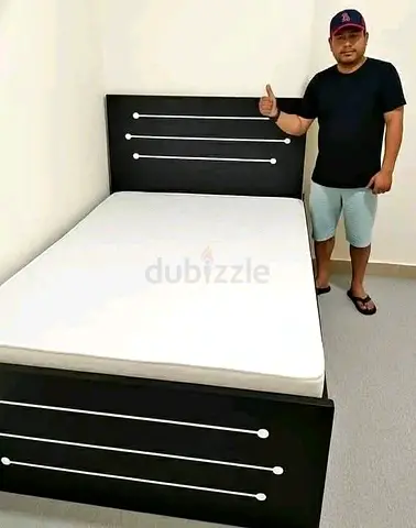 Single Bed Frame with Mattress - Dark Wood