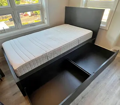 Single Bed Frame with Large Underbed Storage - Dark Wood