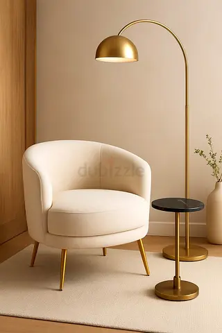Cream Tub Accent Chair with Gold Legs
