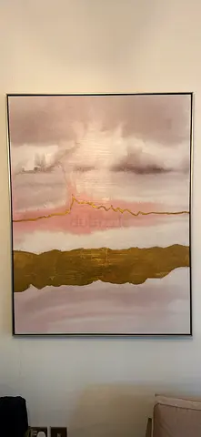 Framed Abstract Gold  Pink Canvas Painting