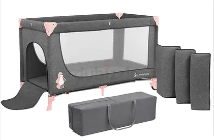 Portable Playpen / Travel Cot with Carry Bag and Accessories - Grey
