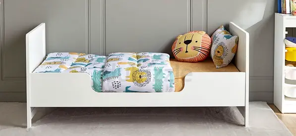 White Low Toddler Bed  with Mattress - Good Condition