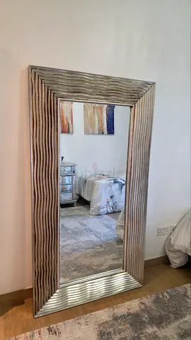 Large Free-Standing Decorative Full-Length Mirror with Textured Silver Frame