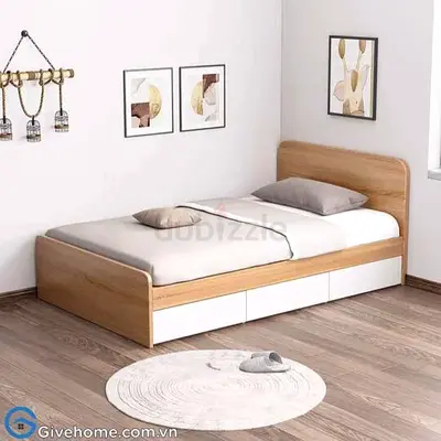 Single wooden bed with under-bed drawers - light oak finish