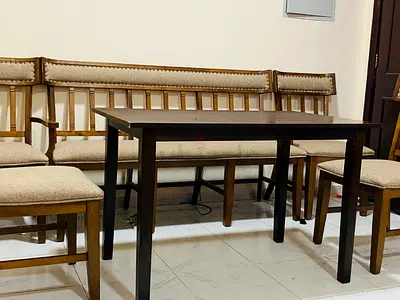 Solid Wood Dining Table with 6 Matching Chairs - Good Condition