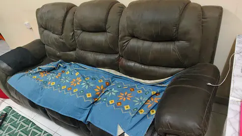 3-Seater Brown Leather Reclining Sofa - Used, Good Condition