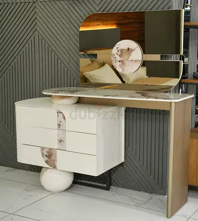 Modern Marble-Effect Vanity Mirror with Shelf