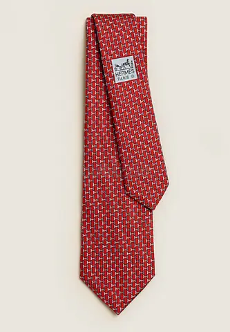 Red Hermès Silk Tie with Geometric Pattern