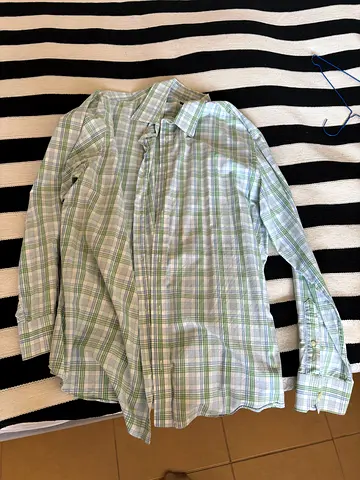 Mens light green plaid long-sleeve shirt - good condition