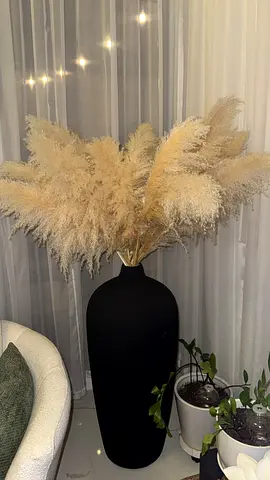 Modern Large Matte Black Vase with Pampas Grass