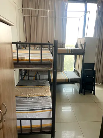 Metal Bunk Bed Frame with Two Single Mattresses - Good Condition