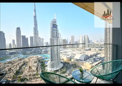 Two-bedroom apartment with a living room in Royal Tower. 5 minutes' walk to Dubai Mall and direct views of Burj Khalifa and the fountain. Monthly rent
