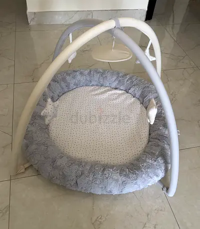 Grey Plush Baby Play Gym / Activity Mat with Hanging Toys