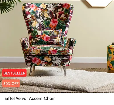 Multicolour Velvet Accent Armchair - Floral Eiffell Style