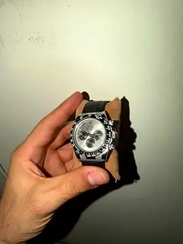 Mens stainless steel chronograph watch with black rubber strap - good condition