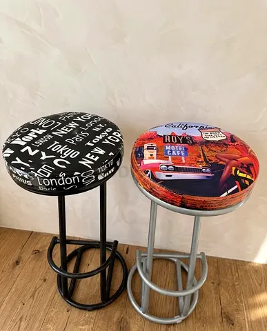 Set of 2 Vintage-Style Kitchen/Bar Stools — Padded Seats, Good Used Condition