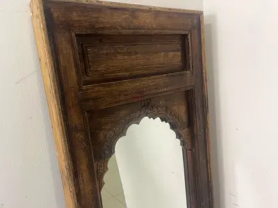 Large Rustic Carved Full-Length Mirror with Wooden Frame