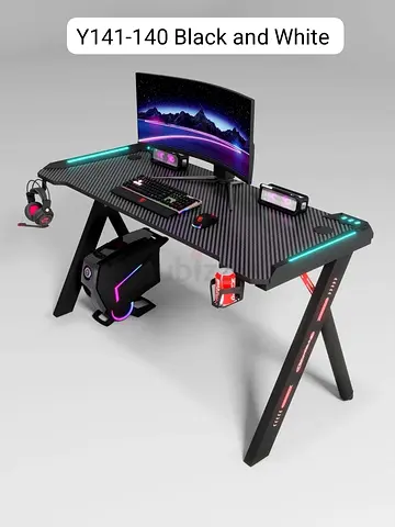 Carbon Fiber Style Gaming Desk with RGB Lights (Y141-140 Black  White)