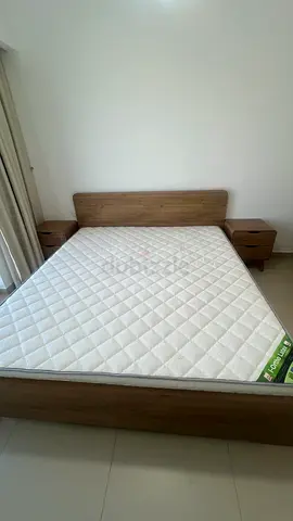 3 months old King wooden bed frame with orthopedic mattress and two bedside tables - never used