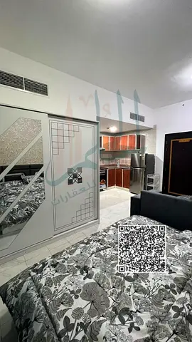 Furnished studio apartment for monthly rent in Al Jurf 2, located in a prime area close to Al Aqsa School and Ajman Court, with easy access