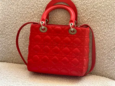 Dior Red leather tote bag with detachable strap - good condition