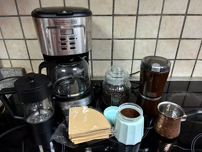 ☕ Complete Coffee Set – Coffee Maker, Grinder, French Press  More