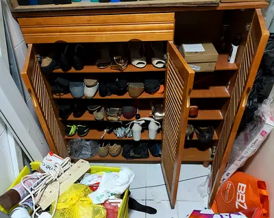 Wooden Shoe Rack with Multiple Shelves — Good Condition