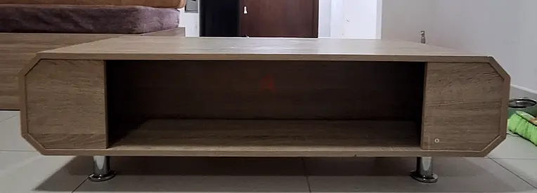 Low wooden TV unit / media console with shelf - light oak finish