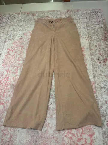 Beige wide-leg womens trousers, size S