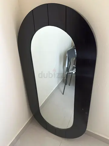 Large Oval Wall Mirror with Dark Wood Frame