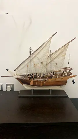 Handcrafted Wooden Dhow Model with Fabric Sails
