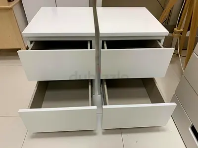 Set of 2 White 2-Drawer Bedside Tables / Nightstands - Good Condition