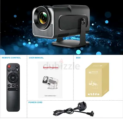 Portable Smart LED Projector with Remote and Power Cord